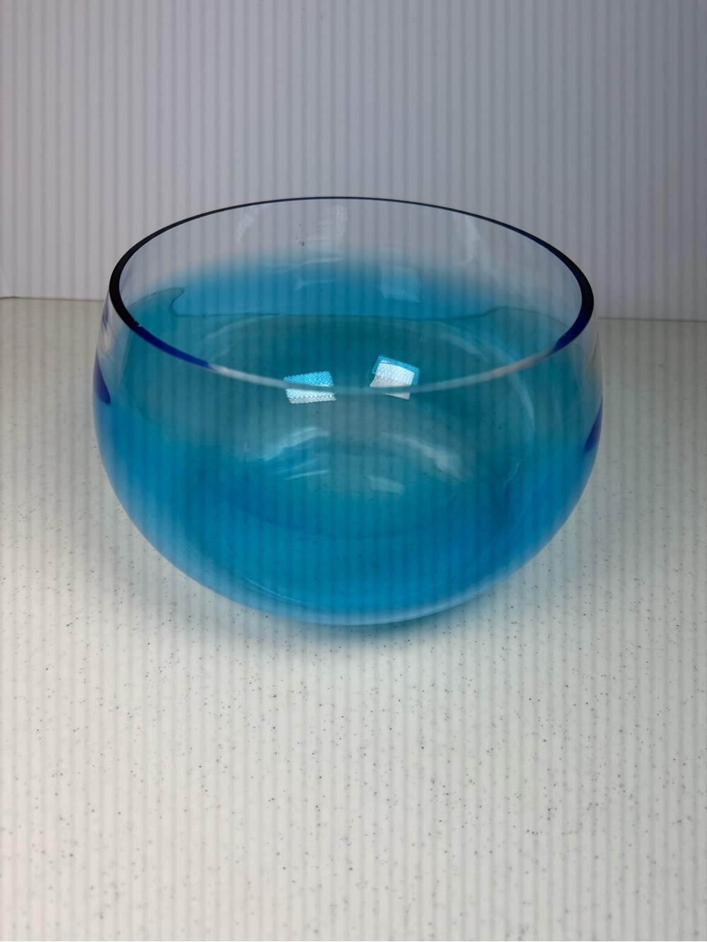 Vintage Aqua Blue Art Glass Bowl Large Hand Blown Centerpiece Fruit Bowl